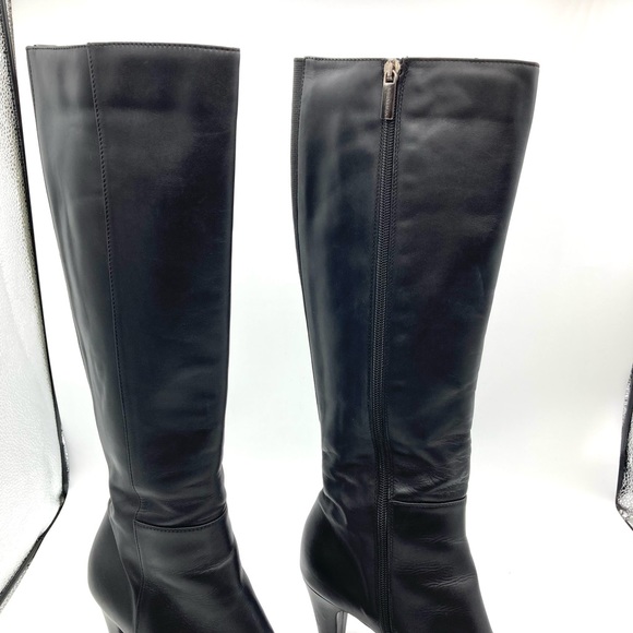 Aquatalia Black Leather Long Tall Heeled Boots - Picture 16 of 16